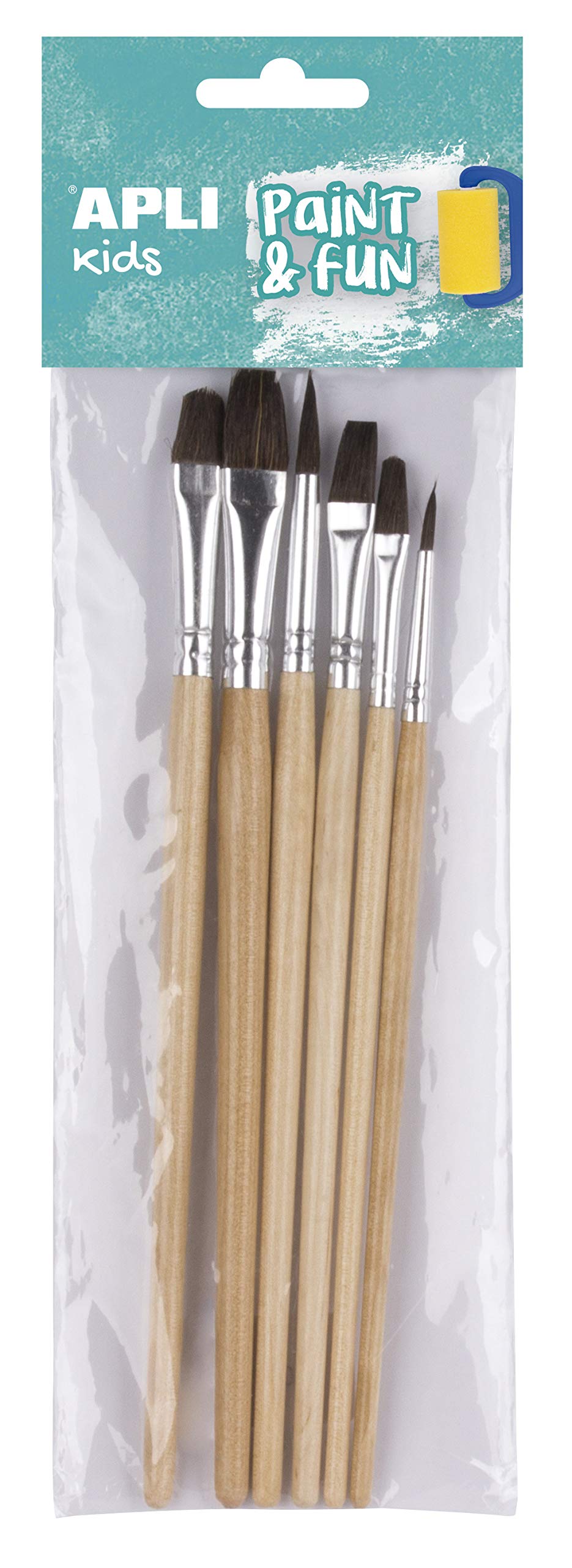 APLI Kids - Wooden brushes, assorted pack of 6