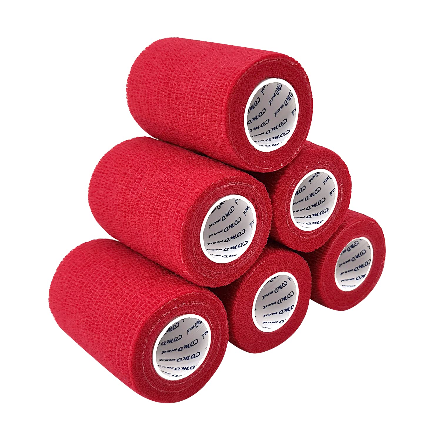 COMOmed 6 Rolls Cohesive Bandage 7.5ｃm X４.5cm Red, Flexible Bandage,Non-Woven Cohesive, Athletic Tape,Vet wrap,Wraps Bandage,Suitable for Sensitive Skin