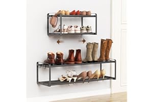 PrimZooty 2 Pack Wall Mounted Shoe Rack, 16.9"-31" Expandable Hanging Shoe Rack with 4 Hooks, Premuim Wall Shoe Holder, Space
