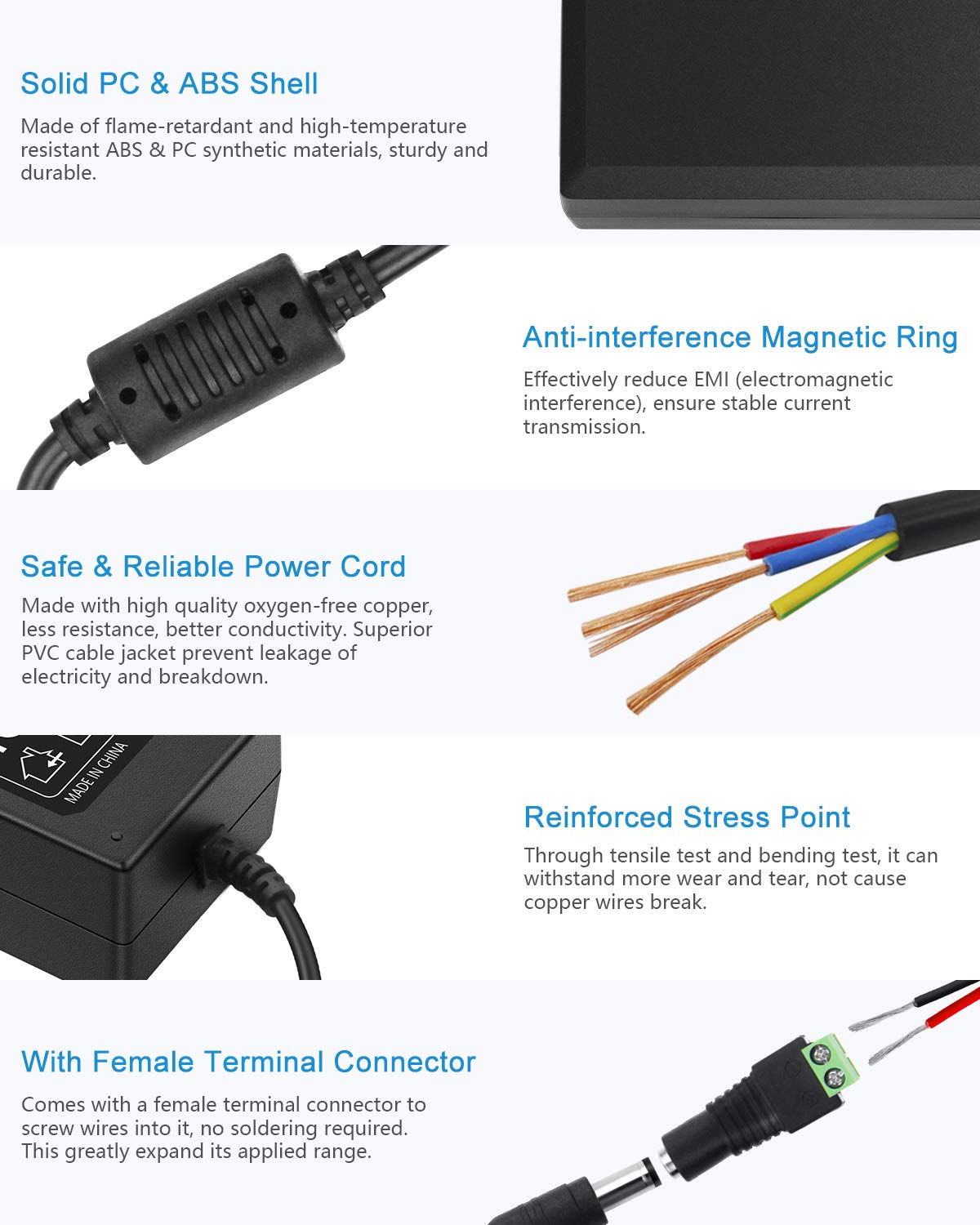 ALITOVE 24V DC Power Supply 2A 48W AC/DC Adapter 100~240V AC to DC 24 Volt 2 Amp Converter 24 vdc 2000mA 1.8A 1.5A 1.3A 1.2A with 5.5mmx 2.5mm 2.1mm Plug for LED Strip Light CCTV Camera DC Pump Fan