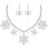 EVER FAITH Christmas Necklace Dangle Earrings Set, Rhinestone Crystal Faux Pearl Bell Winter Charm Snowflake Jewelry Sets Holiday Novelty Santa Xmas Jewellry Gift for Women Wife Mom