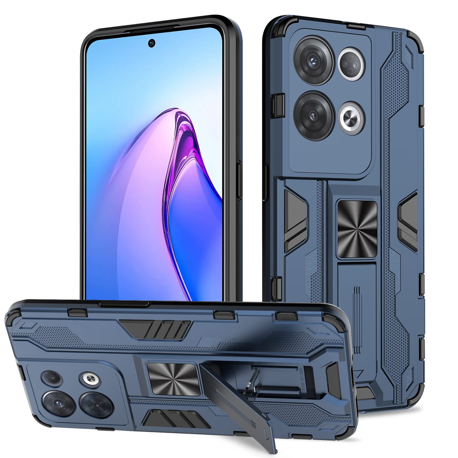 Btstring Case for Oppo Reno 8 Pro 5G, Heavy Duty Shockproof Case with Stand Protective Tough Armour Personalised Phone Cover Case - Blue — image 1
