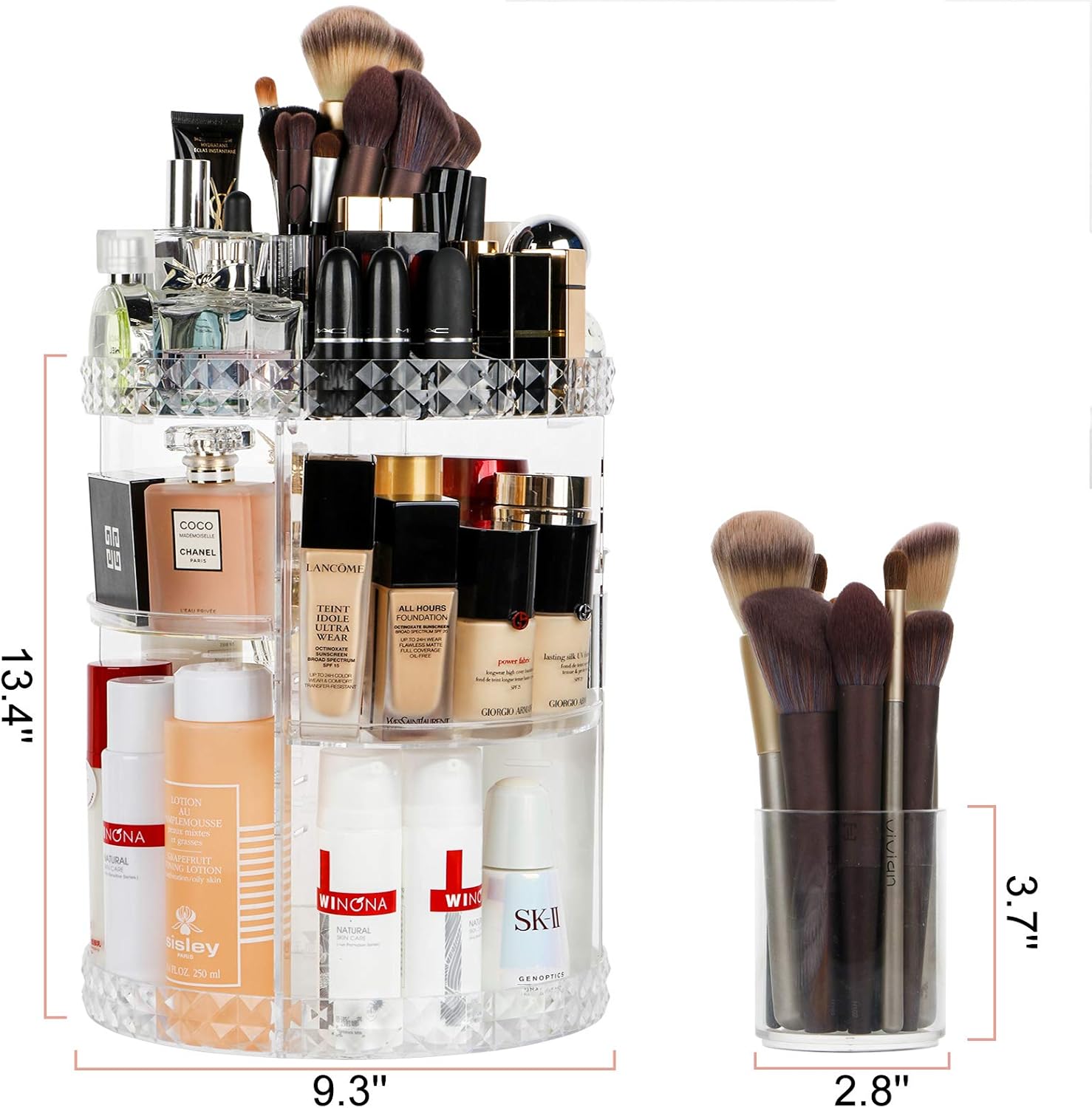 OurWarm 360 Rotating Makeup Organizer, Large Capacity Cosmetic Organizer Storage with 4 Adjustable Trays & Makeup Brush Holder, Clear Acrylic Cosmetic Display Cases for Vanity Dresser Bathroom: Home Improvement