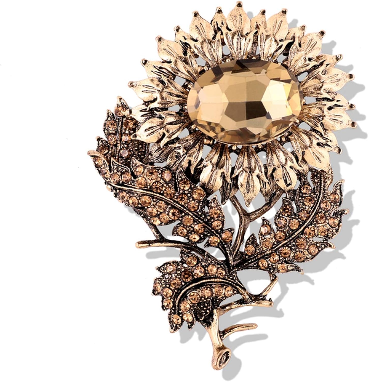 CoolStory Big Crystal Sunflower Brooch Jewelry Women Banquet Clothes Pin Accessories Rhinestone