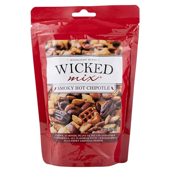 WICKED MIX SNACK MIX WITH MIXED NUTS – SWEET AND SALTY SNACKS TRAIL MIX SNACK PACKS WITH ALMONDS, CASHEWS, PRETZELS, PECANS – HEALTHY SNACKS ZERO TRANS FAT IN RESEALABLE BAG – SMOKY CHIPOTLE