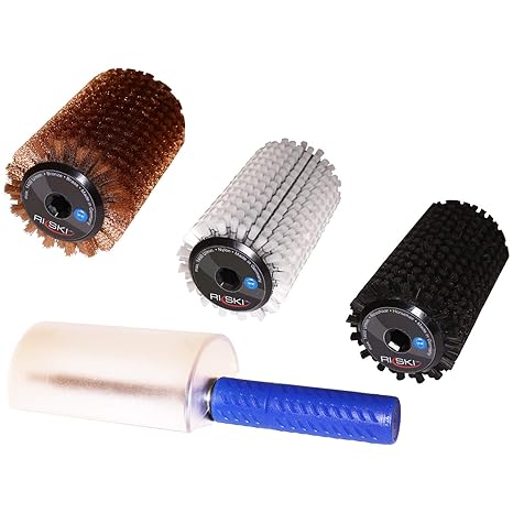 RiSki Rundbürsten Roto-Bürsten-Set II mit Skibürste Nylonbürste, Ski Bürste Rosshaarbürste, Bronzebürste und Achse