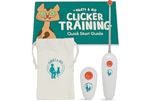 ALBERT & MIA Cat Training Kit (4 Pieces) - Quiet Clicker + Target Stick Clicker + Treats Pouch + Cat Clicker Trainer Start Gu
