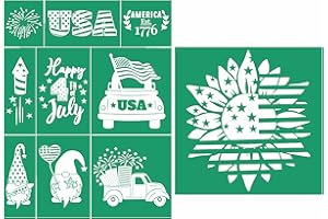JAJADO 2 Pcs Self Adhesive Silk Screen Stencils 4th of July Stencils Independence Day Silk Screen Printing USA Flag Patriotic Sunflower Mesh Transfer for Home Decor/Printing on Wood/Fabric/Cup/Glass