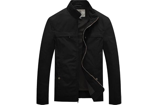 WenVen Men's Stand Collar Casual Jacket Military Twill Cotton Utility Coat | Windbreaker, Spring Fall Versatile Fit, Smooth M
