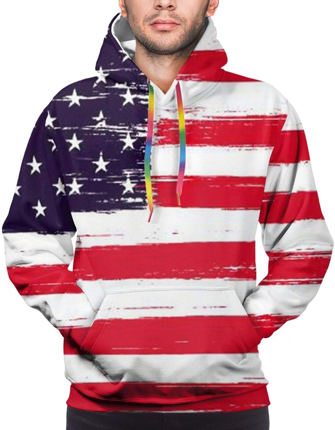 PNNUO Mens HoodiesAmerican Flag Novelty Pullover Hoodies