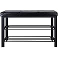 Simplify Storage Bench, Shoe Rack, Ottoman, Tufted, Padded Seating for Entryway, Bedroom, Closet & Hallway, Black