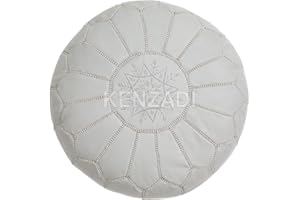 KENZADI Genuine Leather Ottoman Pouf Cover Hand Stitched in Marrakech by Moroccan Artisans, Footstool, UNSTUFFED (Grey by Grey)
