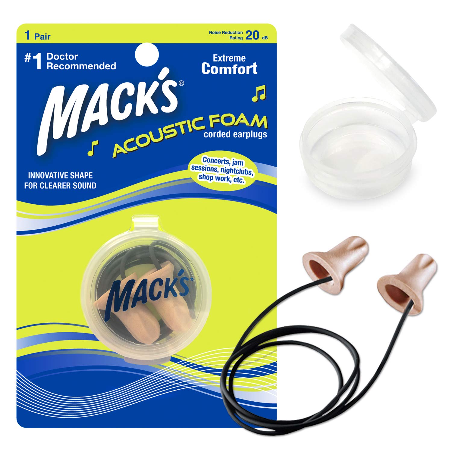 Mack's Acoustic Foam Corded Ear Plugs (1 Pair) - Beige