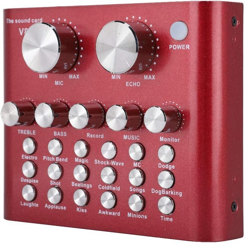 External Sound Card, V8 USB Audio Mixer Mobile Computer PC Live Sound Card with 6 Effect Modes, 112 Electro-acoustic, 18 Sound Effects for Laptops, Tablets, Dekstops.