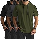 Ficerd 3 Pack Men's Short Sleeve Hoodie Workout Shirts Comfy Running Active Athletic Pullover Sweatshirt