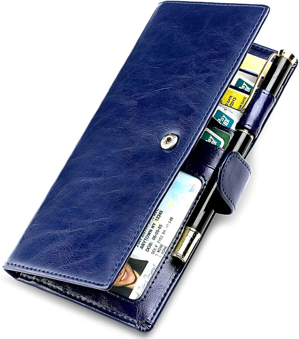 Huztencor Leather Checkbook Cover RFID Blocking Checkbook Wallet Holder Case Slim