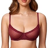 DOBREVA Women's Balconette Lace Bra See Through Demi Sheer Mesh Plus Size Underwire