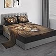 Pamnest Full Size Bed Sheet Sets, King Lion Golden Soft Microfiber S4 Pcs Bedding Sets for Kids and Adults Bedroom Bed Decor, Animal Cat Flat, Fitted Sheet and 2 Pillowcases