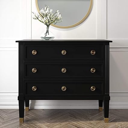 Bridget 3 Drawer Black Chest Of Drawers With Gold Handles Leg