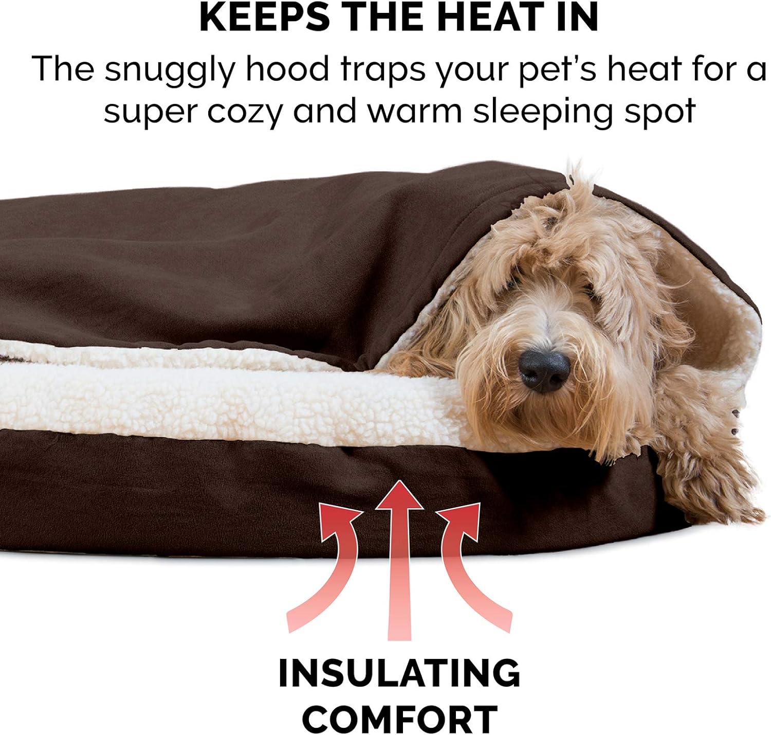 Furhaven Pet Dog Bed - Orthopedic Round Cuddle Nest Faux Sheepskin Snuggery Blanket Burrow Pet Bed with Removable Cover for Dogs and Cats, Espresso, 26-Inch : Pet Supplies