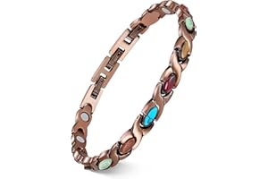 Feraco Pure Copper Bracelets for Women, Ultra Strength Magnetic Bracelet with 3800 Gauss Magnets & Natural Turquoise & Stones