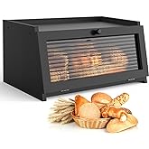 LOHASOK Bread Box for Kitchen Countertop,Black | Wooden,Large, Farmhouse Bread Container Holder Storage, Acrylic translucent window