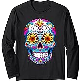 Flower Sugar Skull Day of The Dead Dia De Los Muertos Funny Long Sleeve T-Shirt