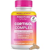 Pink Stork Cortisol Complex for Women, 60 Capsules | Non-Drowsy, Adaptogenic Adrenal + Stress Support, Organic Ashwagandha, Algae DHA, Saffron, Mood + Hormone Balance