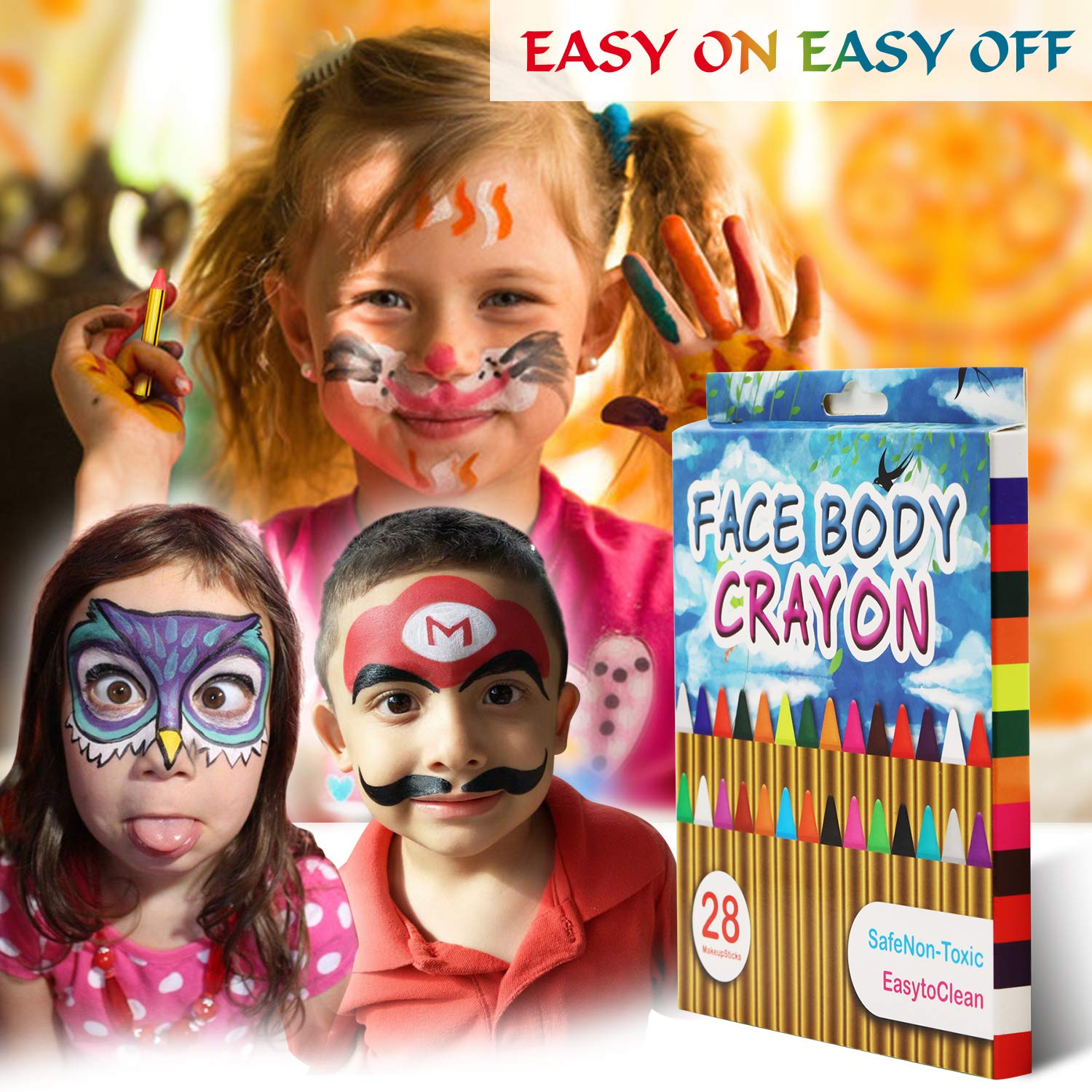 Face Painting Kits for Kids, Panvox 28 Colors Crayons Body Paint Face Paint Kit for Kids Professional Makeup Kit with No Toxic for Halloween
