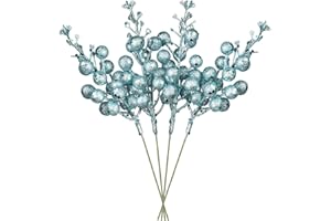 DearHouse 14 Pack Christmas Glitter Berries Stems, 7.8Inch Artificial Christmas Picks for Christmas Tree Ornaments, DIY Xmas Wreath, Crafts, Holiday and Home Decor (Light Blue)