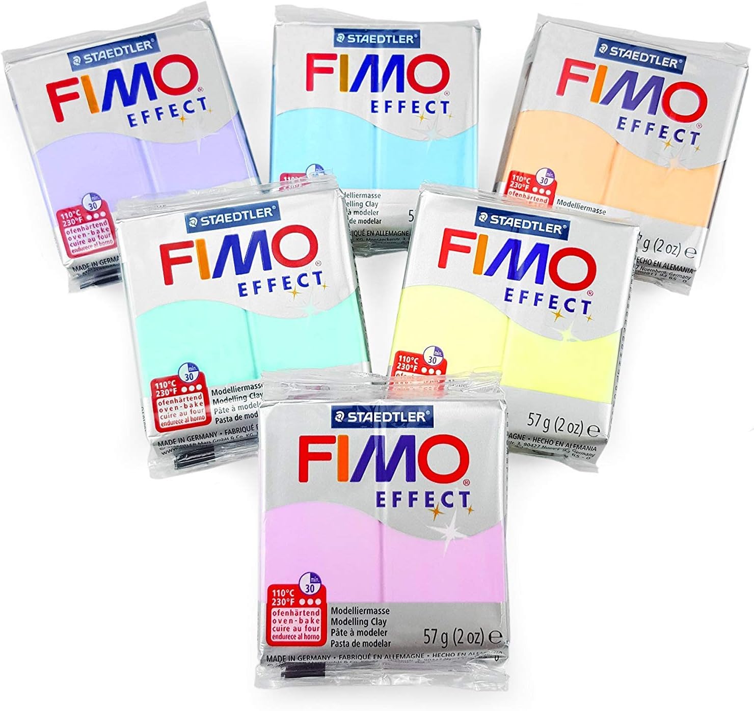 FIMO Effect Polymer Oven Modelling Clay 57g Set of 6 Pastel
