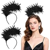 Jansun 2pcs Mardi Gras Feather Fascinator Headbands, 1920's Carnival Prom Headpiece Gatsby Derby Hat Costume Accessory