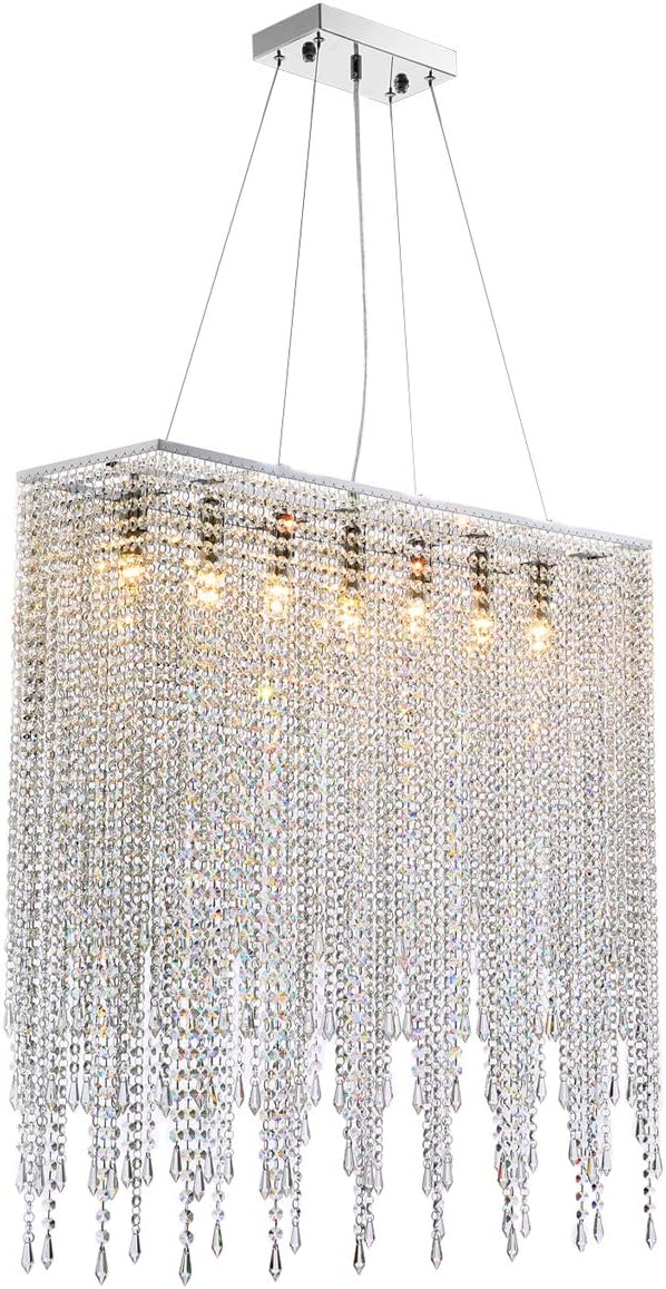 7PM Rectangular Crystal Chandelier Linear Hanging Light Fixture for Dining Room Kitchen Island: Home Improvement