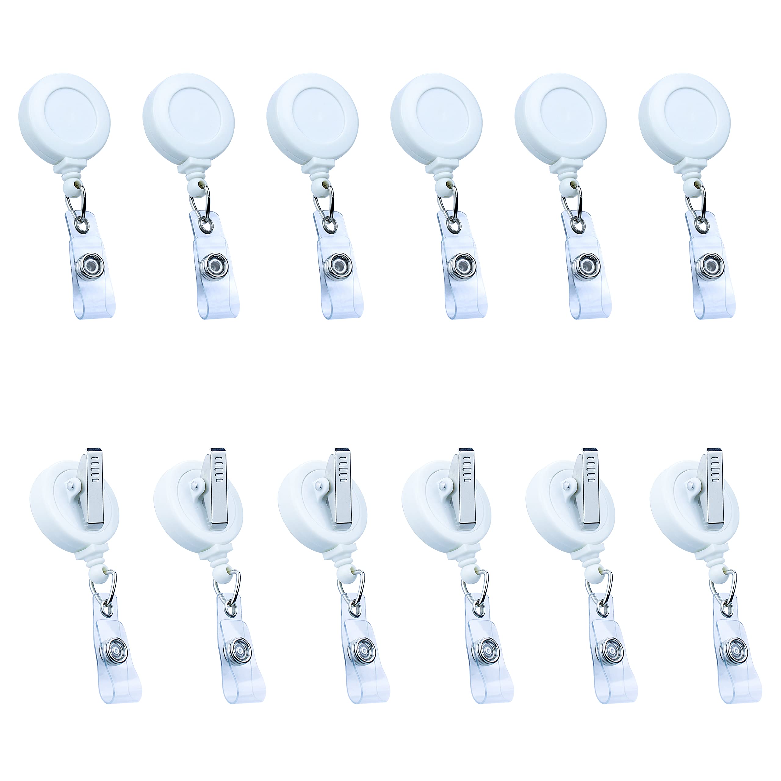 Bestom 12 Pack Bulk Premium White Retractable ID Badge Card Reel with Clear Vinyl Strap & Clip No-Twist Dispenser ID Badge Card Holder for Nurse (White, 12 Pack)