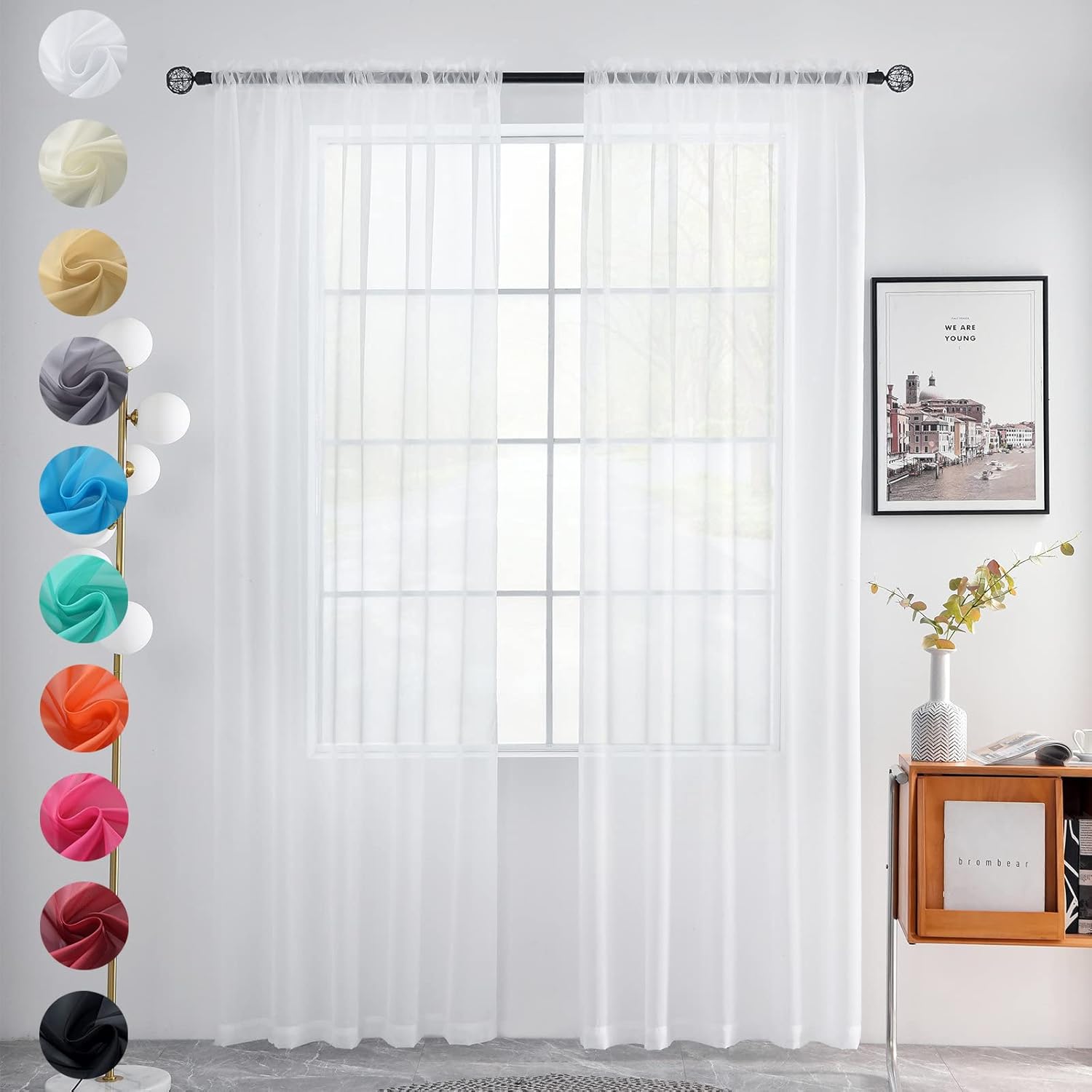 Window Treatments - Youleyar Solid Sheer Rod Pocket Curtain Voile Draperies 2 Panels White Beige Black Grey Coffee 52 Inch Width 84 Inch Long 1 Pair for Kitchen Bedroom Children Living Room Yard(White,52Wｘ84L)