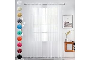 Youleyar Solid Sheer Rod Pocket Curtain Voile Draperies 2 Panels White Beige Black Grey Coffee 70 Inch Width 72 Inch Long 1 Pair for Kitchen Bedroom Children Living Room Yard(White,70Wｘ72L)