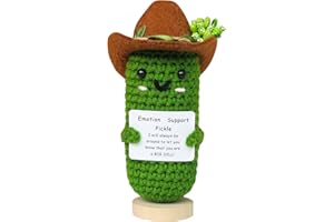 ETDKM Cute Funny Positive Crochet Pickle with Stand, Emotional Support Crochet Pickle, Christmas Birthday Gifts for Women, Office Decor Cool Things for Desk