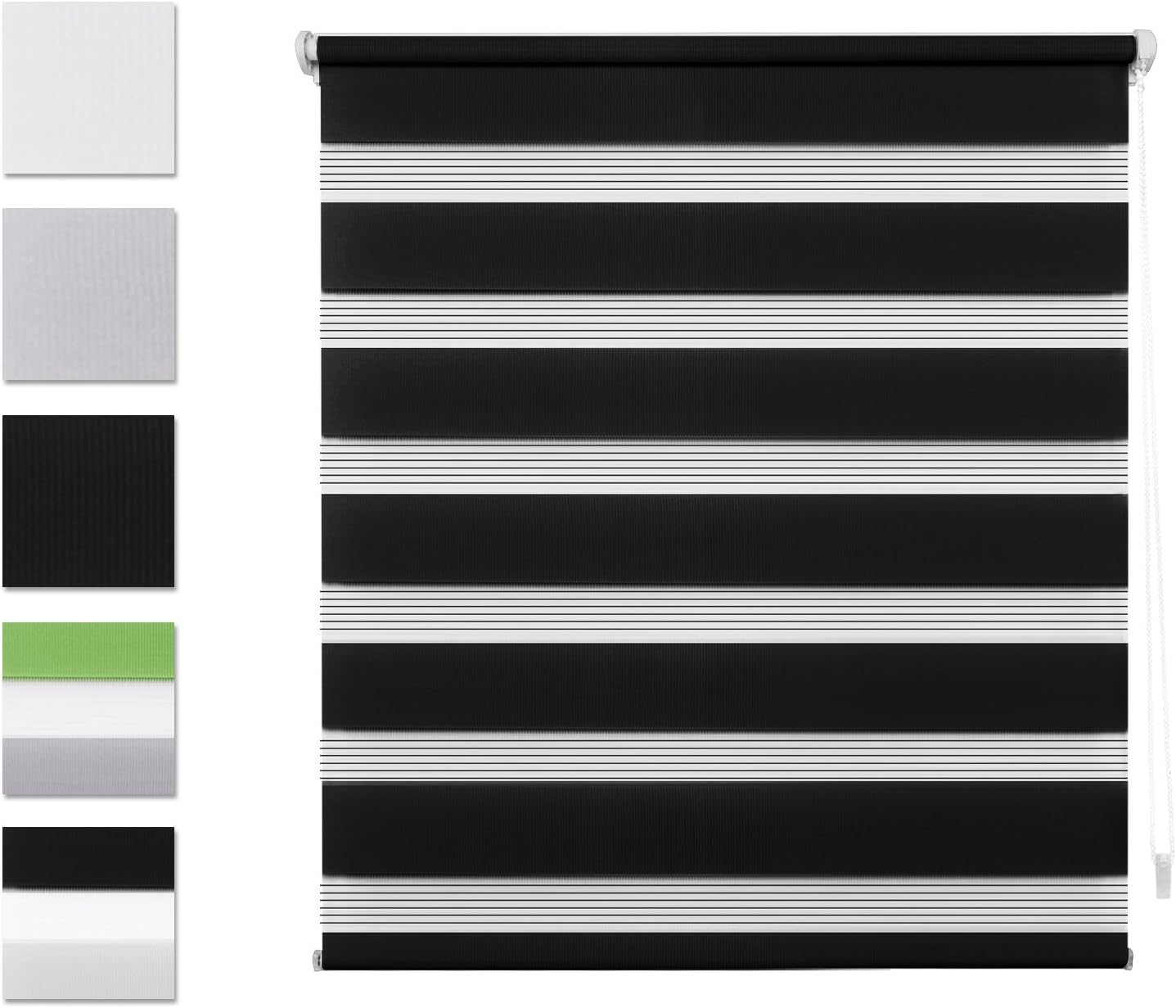 SBARTAR Day and Night Double Roller Blinds, 60 x 120 Black Double Layer Roller Shades Filtering with Side Chain Easy Assembled without Drilling for Window