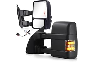 SIZIOM Towing Mirrors for 1999-2016 Ford F250 F350 F450 F550 Super Duty & 2000-2005 Ford Excursion Tow Mirrors with Turn Signal Light Arrow Light Running Light Power Glass (Smoke Lens)