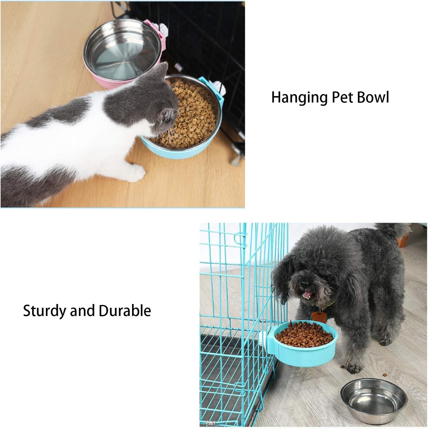Dog Cage Crate Water Bowls Dog Food Bowl Cat Feeding Bowl 2-in-1 Pet Hanging Bowl Removable Stainless Steel Dog Bowl with Plastic Puppy Feeder Food Water Bowl for Dog Cat Bird Rabbit Hamster Ferret - Image 4