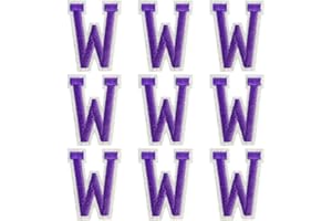 GUYI GYGYL Iron on Letters Patches, 9Pcs of 2 Inch Purple Letter "W" Patches, Alphabet Embroidered Patch for Clothes, Dress, Hat, Socks, Jeans, DIY Accessories