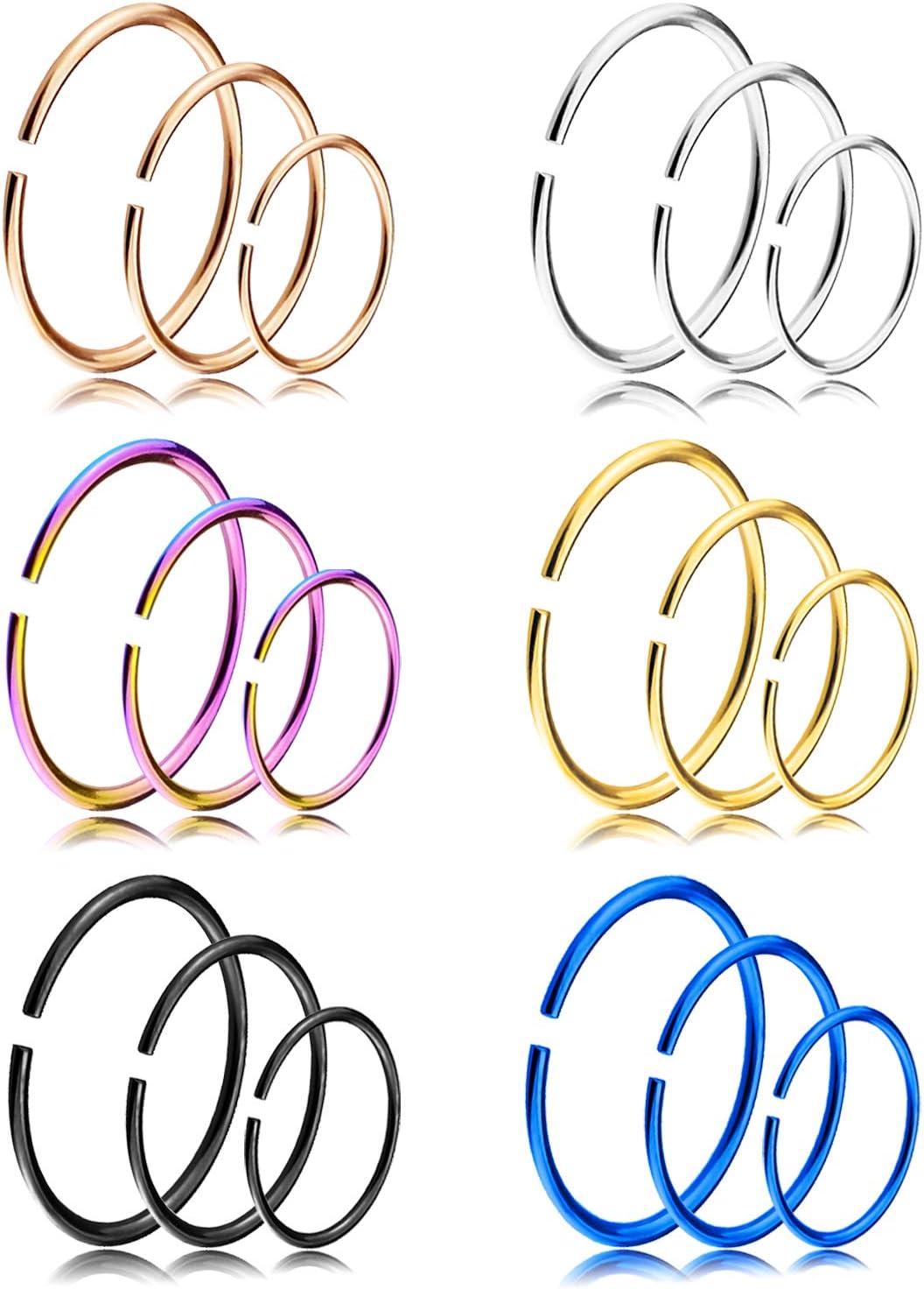 Nose Hoop Rings, 18-20G Nose Rings 316L Stainless Steel Body Jewelry Piercing Nose Ring Hoop Lip Ear Ring Tragus Hoop Earring (18Pcs)