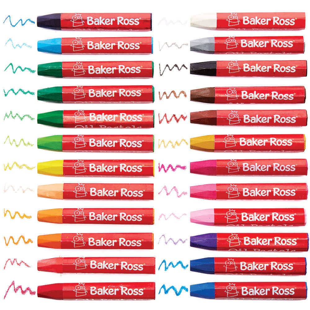 Baker Ross FC843 oil pastels - set of 24 colours, colouring and drawing, arts supplies