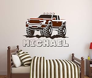 Custom Monster Truck Name Wall Decal - Trucks Wall Decals - Nursery Wall Decals - Trucks Decor - Baby Nursery Art Decor Vinyl Sticker (36"W x 28"H)