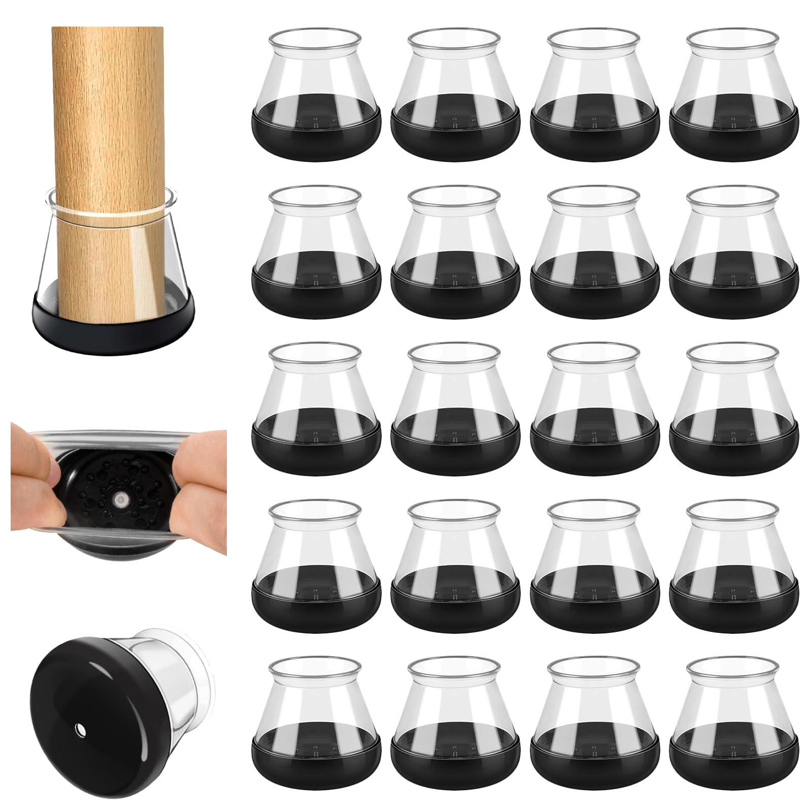 Chair Leg Covers, 20 PCS Chair Leg Floor Protectors Cap, Furniture pad, Silicone Carpet Protector Table Feet Cover, High Elastic Soft Rubber No Noise No Scratches (Round-L Fit: 30.1-40mm)