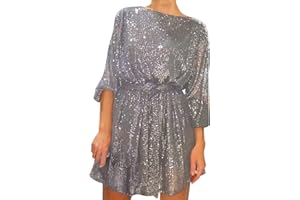 YOMXL Women Sexy Sequin Dresses Long Sleeve Sparkly Glitter Ruched Bodycon Dress Party Night Out Club Dresses
