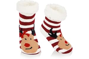 Zando Kids Christmas Socks Fuzzy Socks With Grips Girls Boys Toddler Anti-Slip Slipper Socks Warm Winter Socks Indoor