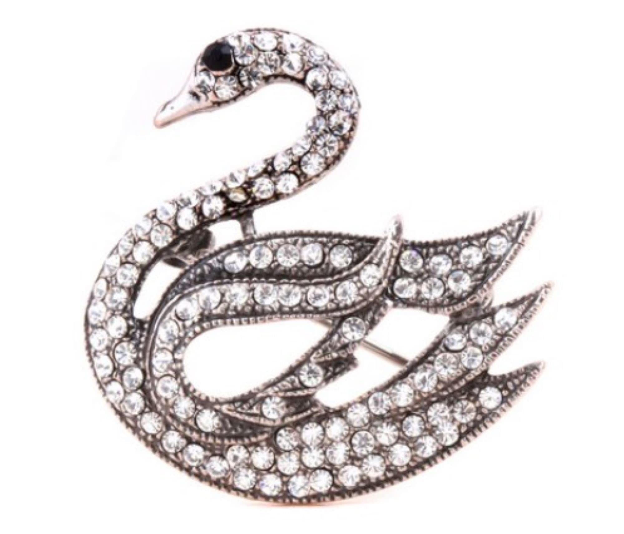 Silver Swan Brooch for Women, Crystal Jewellery in a Gift Bag