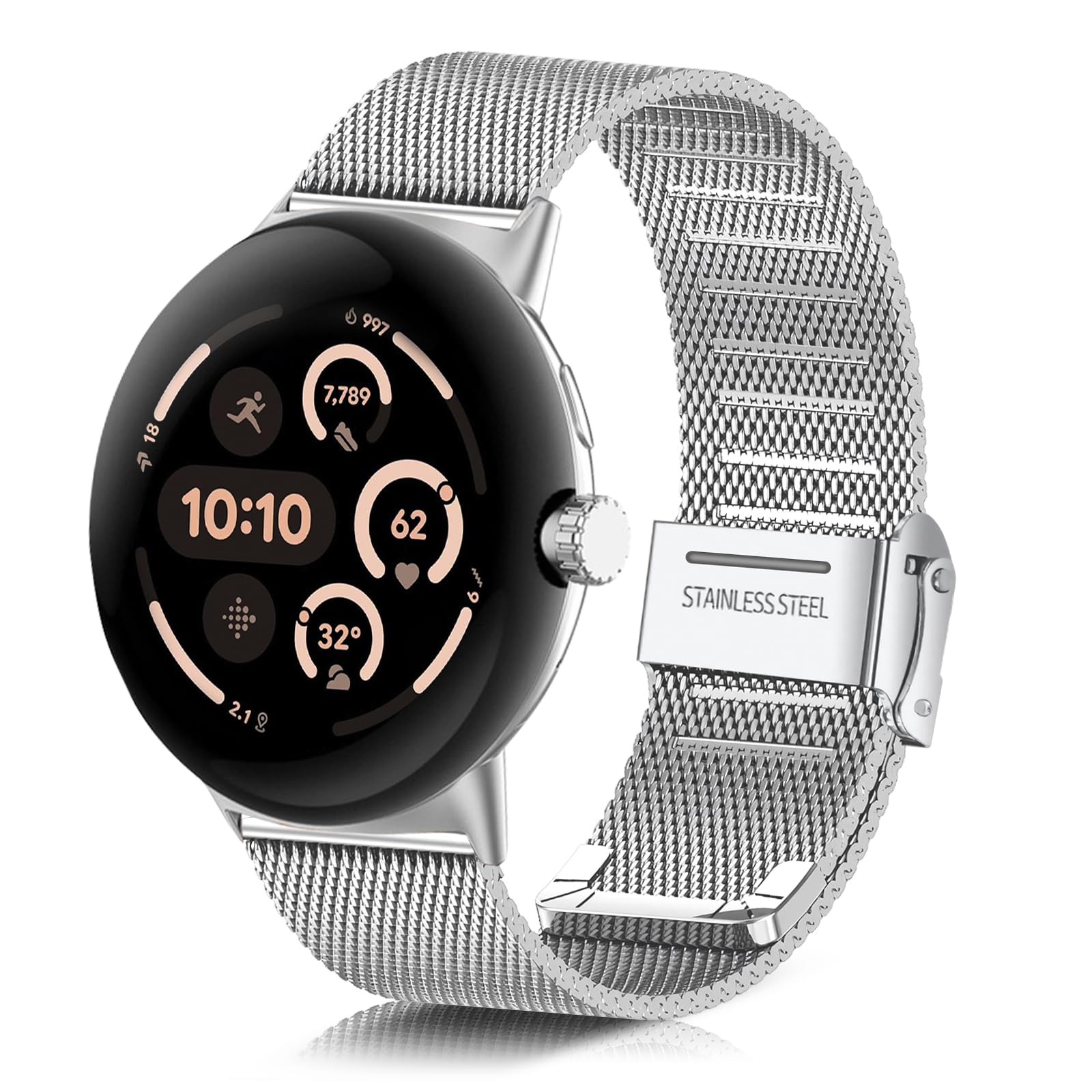 ToVioc Band Compatible with Google Pixel Watch 4 45mm, Replacement Strap Stainless Steel Metal for Google Pixel Watch 3 45mm - Silver