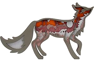 Tivisiy 3D Wooden Animals Carving, Fox Decor Cabin Decor Wooden Animal Statues Rustic Wall Decor Art for Home Bedroom Farmhouse Room Mountain Wall Decor for Birthday Gifts